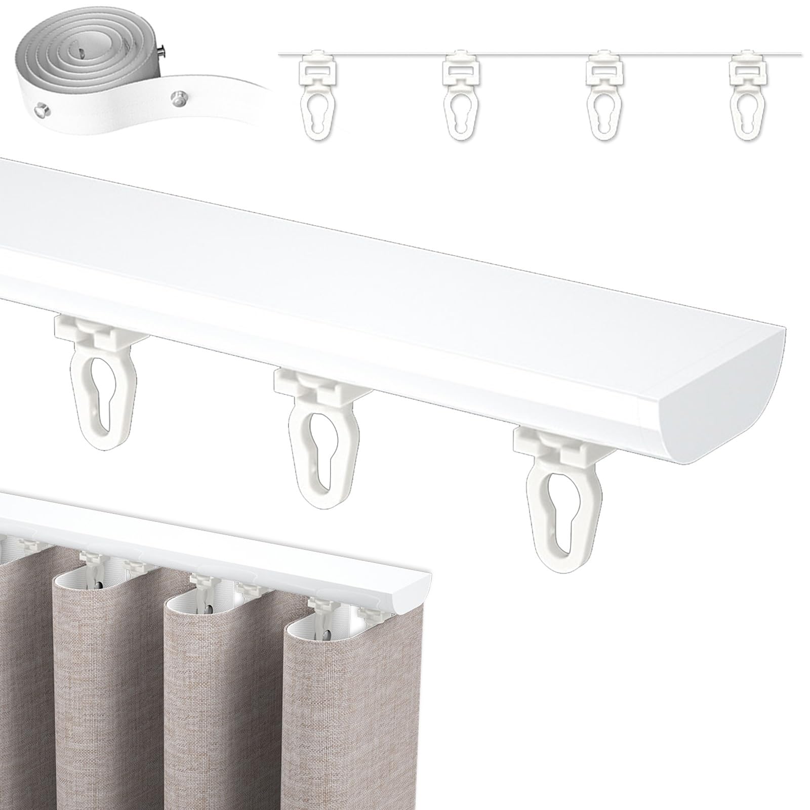 Ultr-thin Ceiling Mounted Curtain Tracks System, S Wave Ripple Curtain Single Tracks, Aluminum Curtain Rod Privacy Curtains for Room Divider, Curtain Rails Ceiling Mount(110CM(3.6FT),125mm)