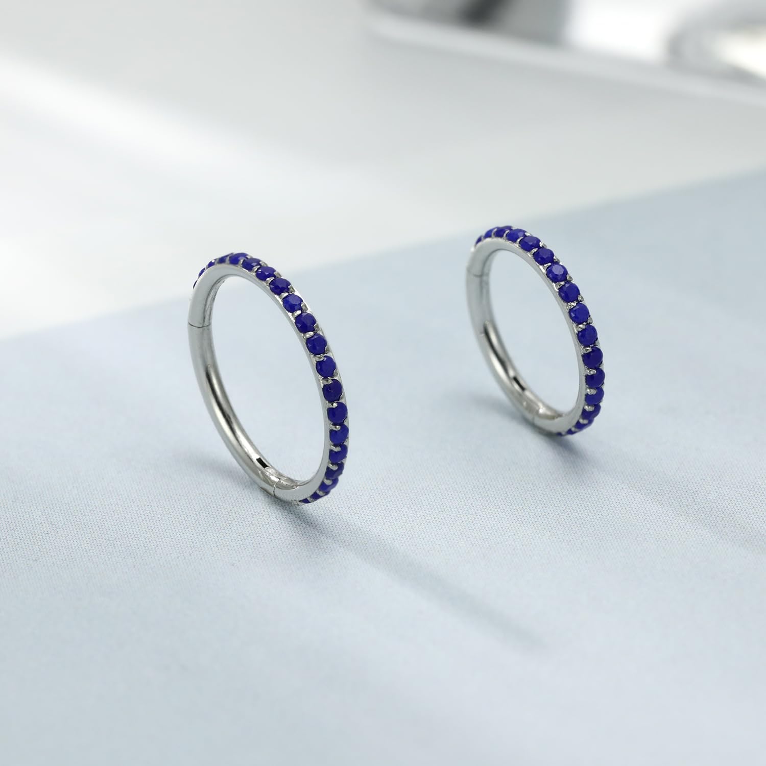 PEAKLINK 316L Septum Ring Septum Jewelry Nose Hoop Ring 8mm 10mm Daith Earrings Surgical Steel Seamless Clicker Ring Tragus Jewelry Cartilage Conch Helix Rook Hoop Earrings with Lapis Lazuli