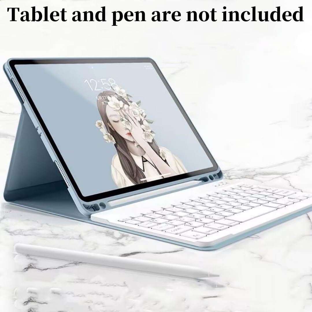 kaidisen Teclado retroiluminado para iPad Mini (A17 Pro) 2024/iPad Mini de 6ª generación con mouse, funda de teclado de color retroiluminado desmontable, azul niebla + blanco