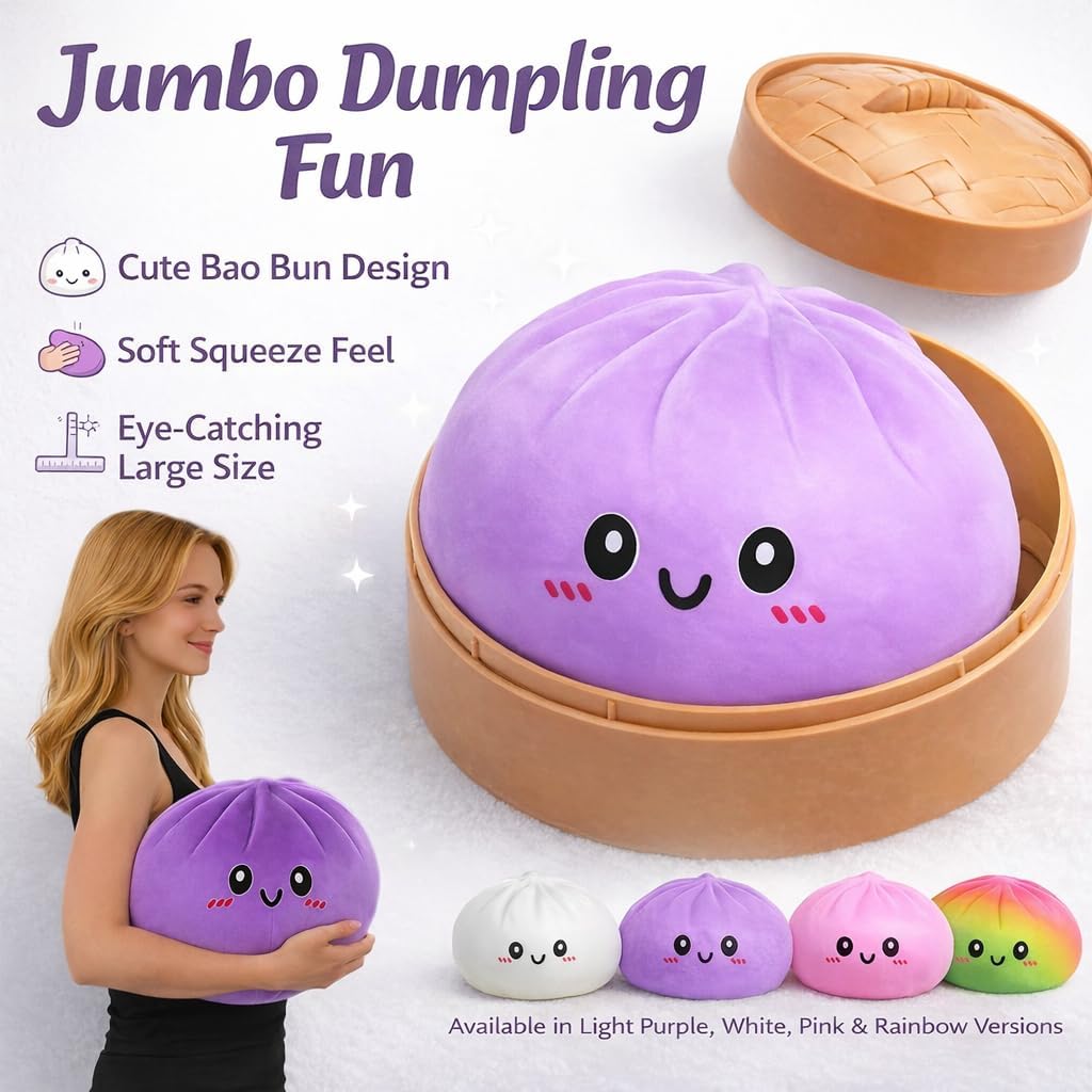 Giant Dumpling Squishy,Big Dumpling Squishy for Stress Relief (Rainbow Colors,15CM with Steamer)