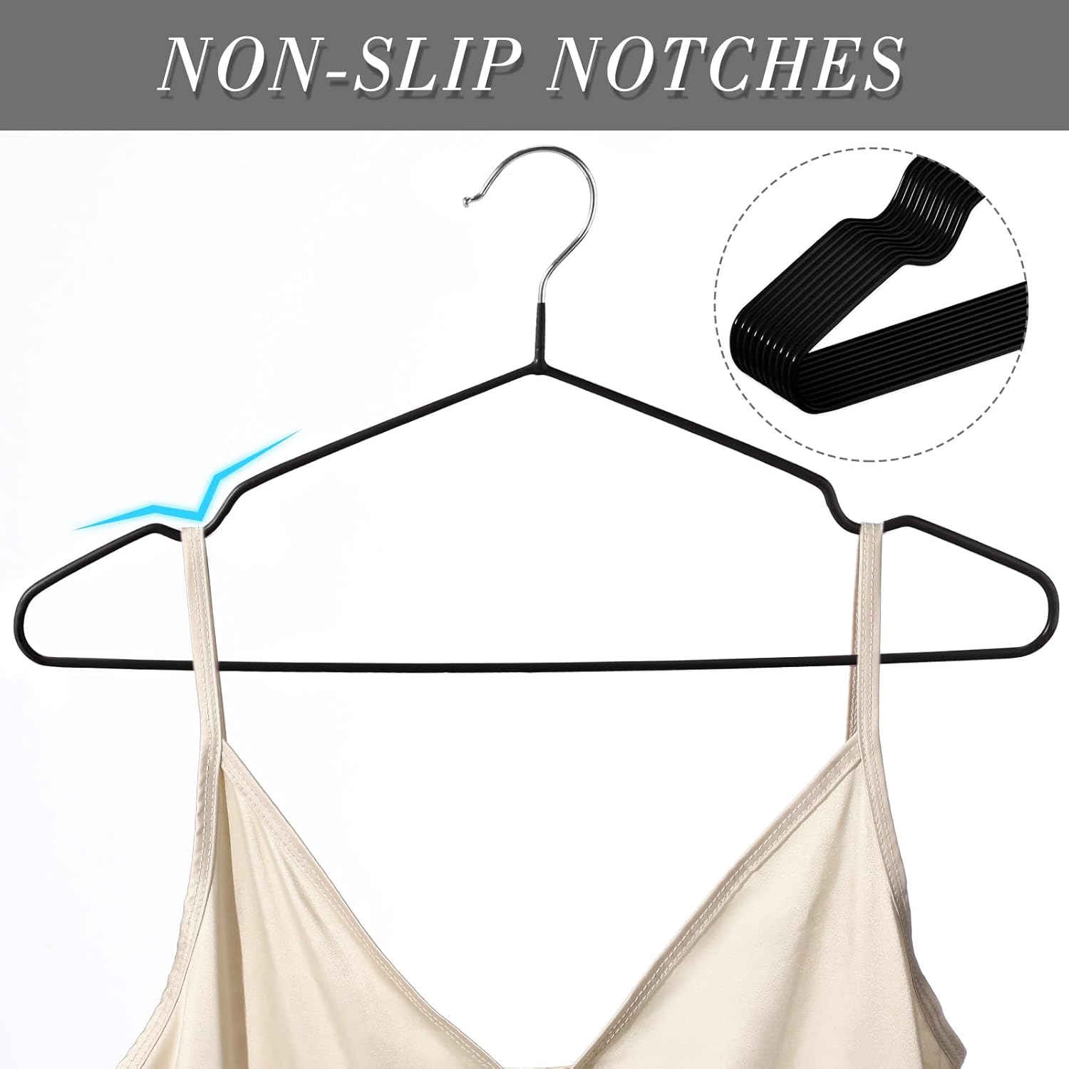 Wesiti 100 Pcs Metal Wire Non Slip Hangers for Clothes Space Saving Hanger Strong 15.7 in Triangle Clothes Coat Suit Bridal Boutique Dress for Closet Dorm Rack(Black)