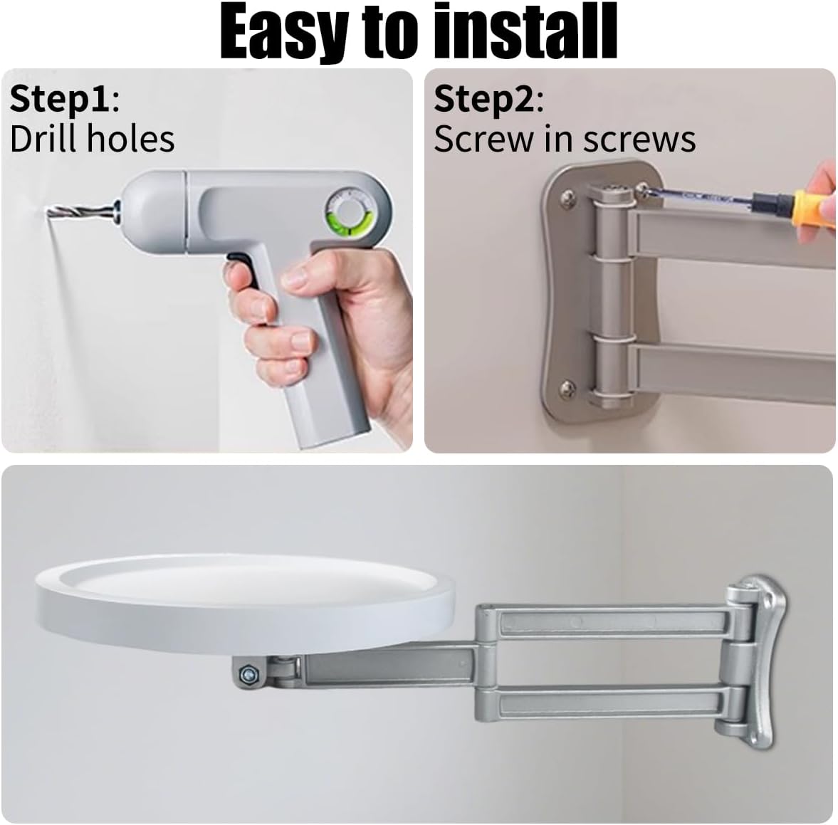 Comeon Wall Mounted Folding Nightstand, Night Stand Fold Down for Small Spaces Bedside Table Bed Side Tables Bedroom to Place Alarm Clock Electronic Devices Books (White)