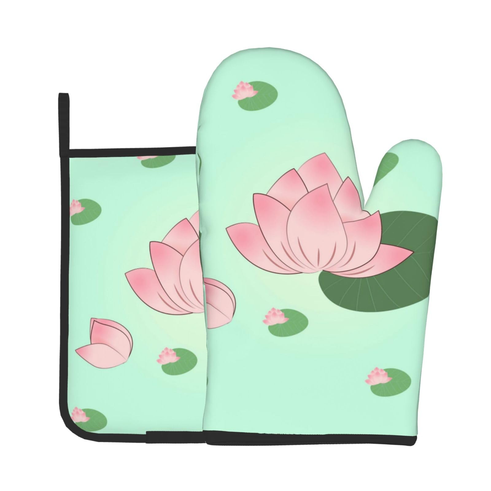 Oven Mitts and Potholders Set of 2 for Kitchen Baking Cooking GrayLotus Flowers Waiting to Bloom Thick and Durable