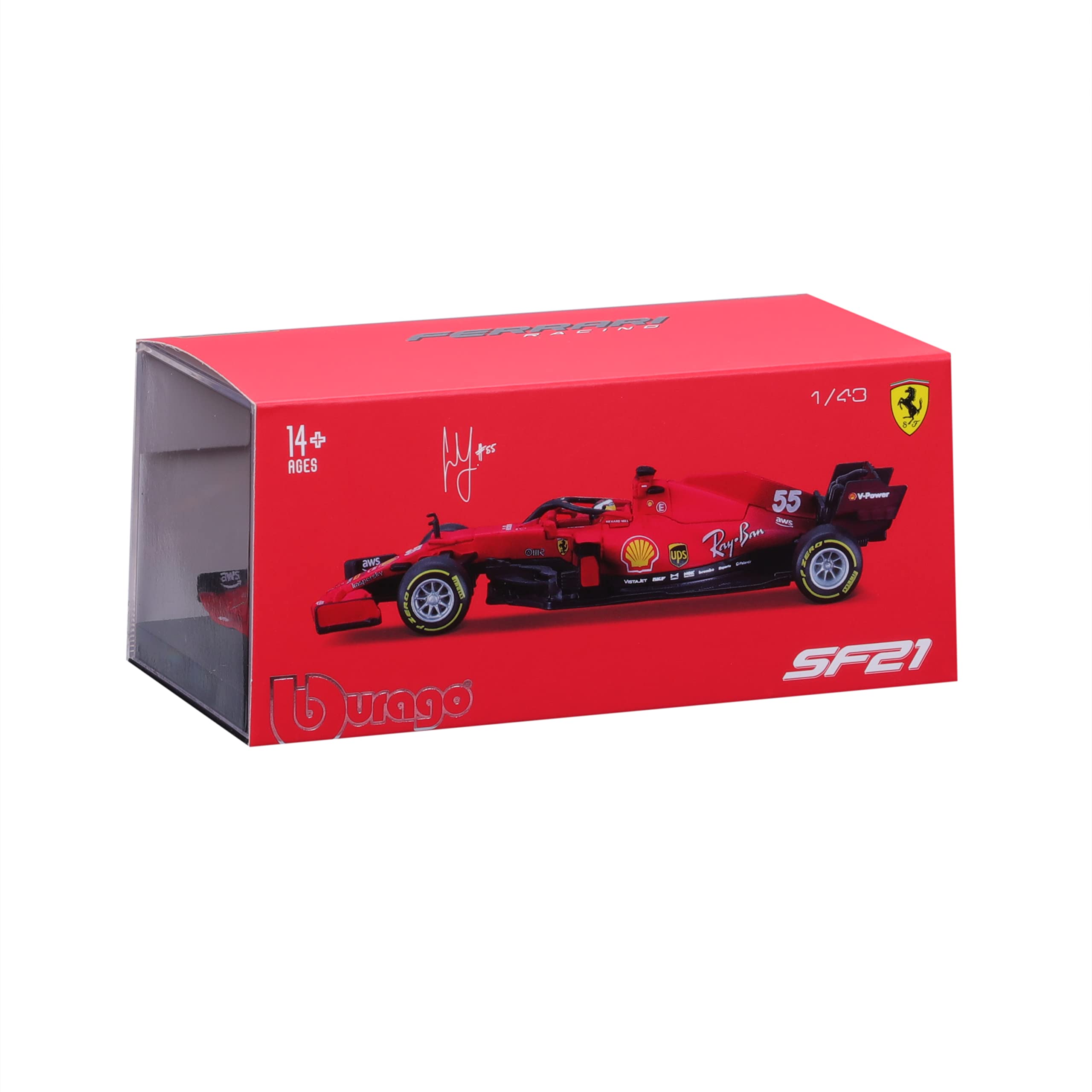 Burago May Cheong GROUP-BBURAGO-1/43 Formula 1 with Helmet #Sainz-Vehicle for Children from 3 Years 36828S, 36828S, 1/43 Ferrari-SF 1000-#SANZ 2021