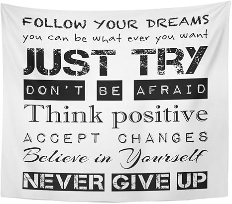 Amazon Com Emvency Tapestry Wall Hanging Inspirational Motivational Quotes Follow Your Dreams Just Try Never Give Up Polyester Fabric Home Decor For Living Room Bedroom Dorm 50x60 Inches Everything Else
