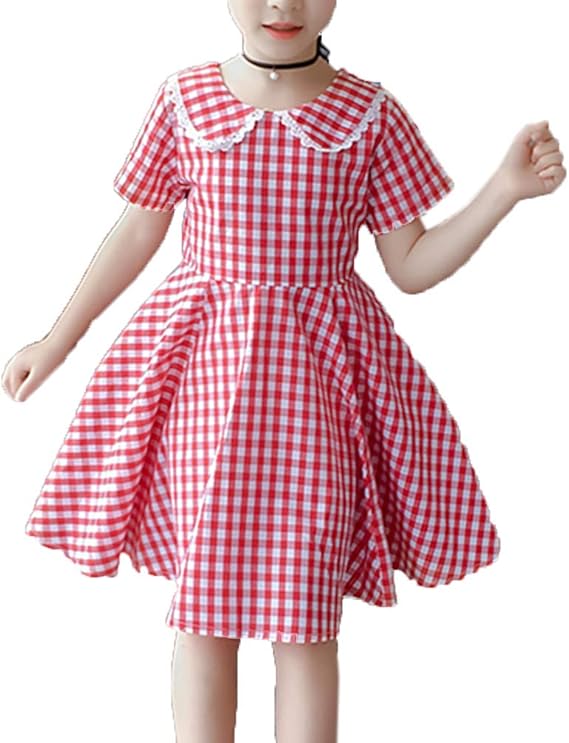 Amazon 美しいです チェックワンピース 女の子 フォーマルドレス ウェスト 格子柄 ワンピース リボン付き 可愛い ワンピース レッド130cm ワンピース チュニック 通販