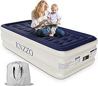 KNZZO Twin Air Mattress with Built-in Pump - 18in Elevated, Patented 21-Coil Support, Leakproof Flocked Top, 330lb Capacity for Guests & Camping