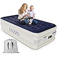 Twin Air Mattress with Built-in Pump Raised,18in X-Long Thicken Firm Blow Up Mattress for Home&Guests,Inflatable Mattress with Soft Flocked Top, Air Bed with Carry Bag, Air Matress for Camping