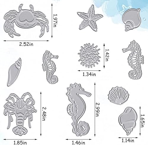 Miniatura 2 de Hying Troqueles de metal de animales marinos y estrellas de mar para hacer tarjetas, caracola, cangrejo de coral, troqueles de caballito de mar,