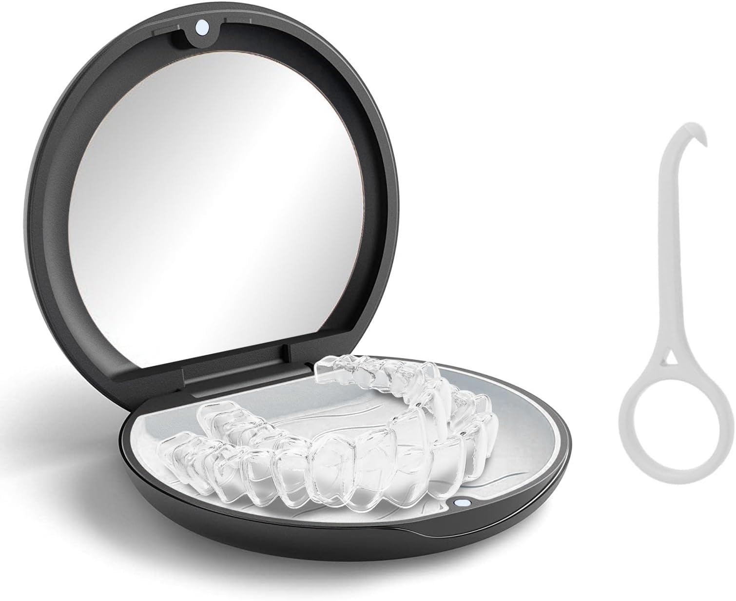 Retainer Case, Portable Denture Box with Mirror Empty Retainer Box for Retainers and Mouthguards with Removal Tool (Black)