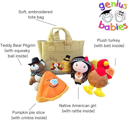 Miniatura 2 de Genius Baby Toys El juego original de My Baby's First Thanksgiving Holiday Fill and Spill Toy con 4 juguetes de peluche (pavo, oso de peluche,