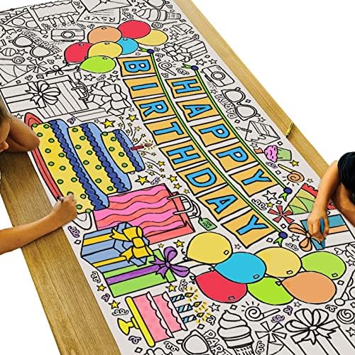 Tiny Expressions Giant Coloring Poster for Kids' Birthday - Rolled, Not Folded - 30" x 72" Coloring Table Cloth for Kids Activity - Large Happy Birthday Coloring Banner
