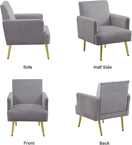 Miniatura 6 de Juego de 2 sillas decorativas de terciopelo, sillón moderno de sherpa con patas de metal dorado, cómodo sillón de club de barril, silla de lectura