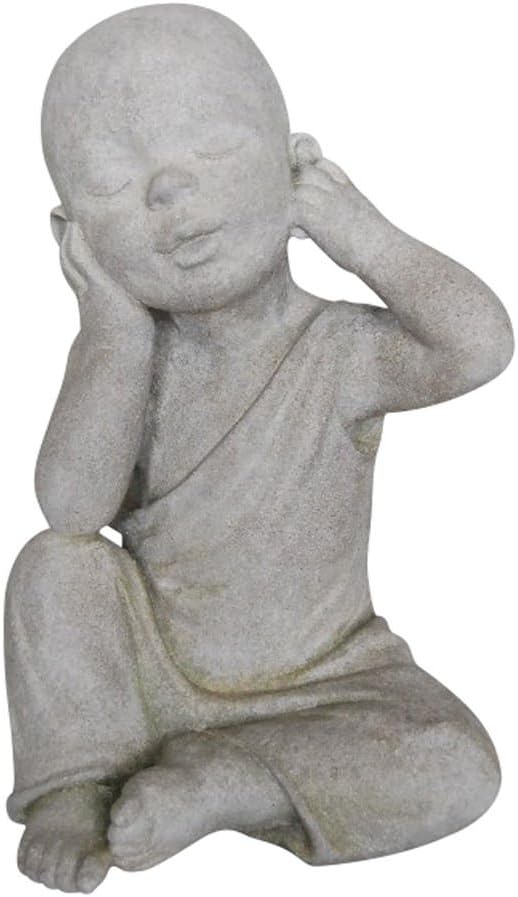 Comfy Hour Seed Soil and Yard Collection 12" Garden Accent MGO Monk with No Listening Pose Figurine, Water-Resistant Stone Like Statue, Gray