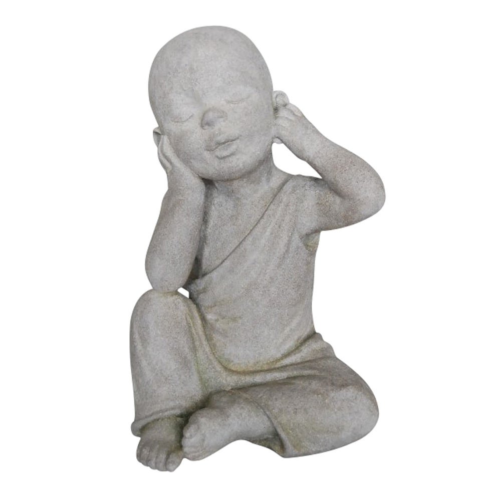 Comfy Hour Seed Soil and Yard Collection 12" Garden Accent MGO Monk with No Listening Pose Figurine, Water-Resistant Stone Like Statue, Gray