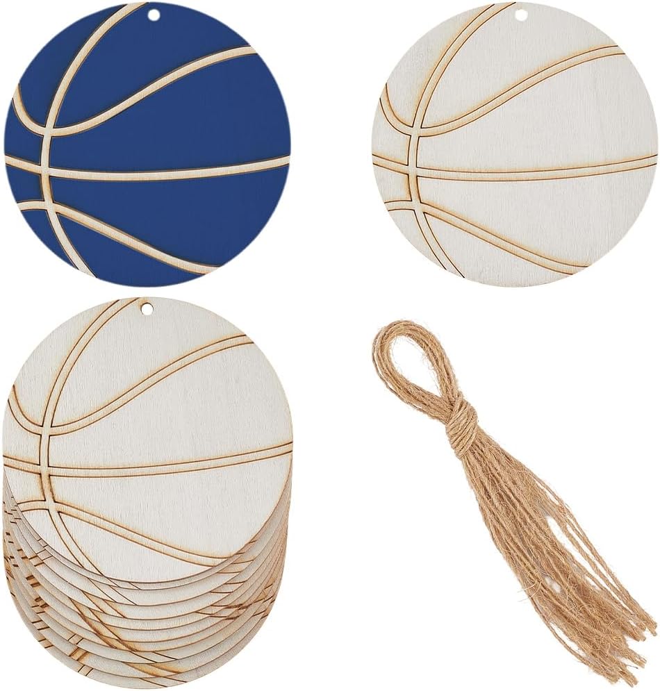 GORGECRAFT 10Pcs Rugby Unfinished Wood Hanging Sign Wooden Rugby Tags Blank Wood Slices Ornaments Sports Ball DIY Crafts Cutouts with Jute Twines for Card Making Holiday Wedding Birthday Party