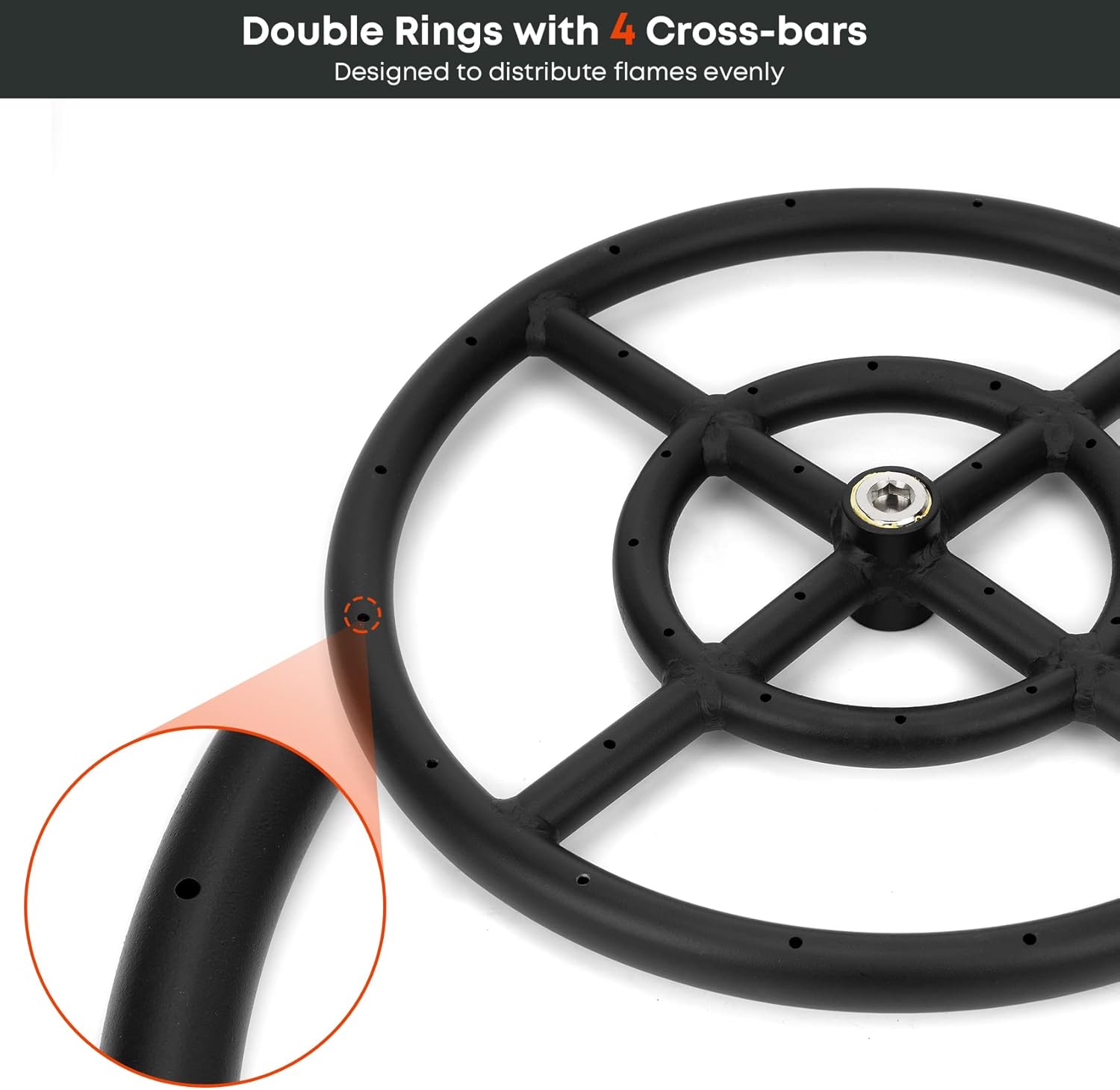 Stanbroil Natural Gas Fire Pit Burner Ring Installation Kit, Black Steel, 12-inch