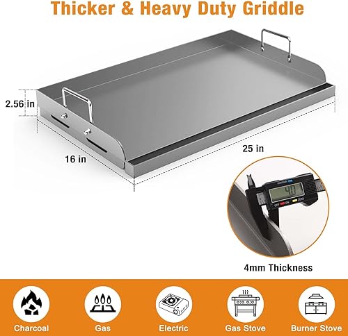 Miniatura 2 de Barbqtime Plancha universal para cocinar freír para parrilla de gas, plancha de metal de 25 x 16 pulgadas, placa superior plana para estufa de