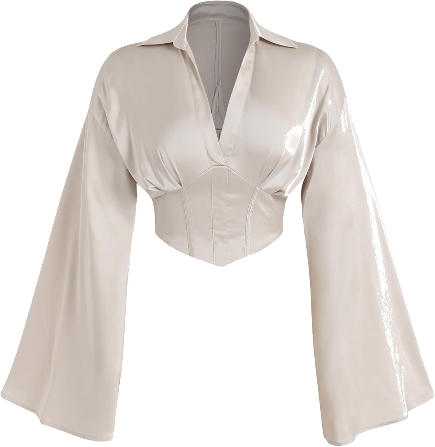 CIDER Satin Bell Sleeve Corset Crop Top at Amazon Women’s Clothing store