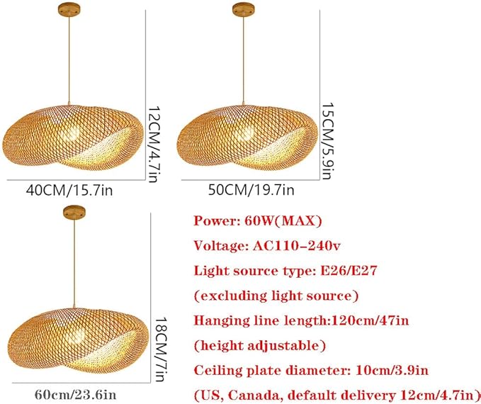 CSSYKV Bamboe Kroonluchter Boerderij Bamboe Hanglamp Japanse Rotan Kunst Geweven Lampenkap Lampen Voor Keukeneiland, Eetkamer, Handgeweven Conch Bamboe Hanglamp, Creatieve Rotan Lamp photo 3