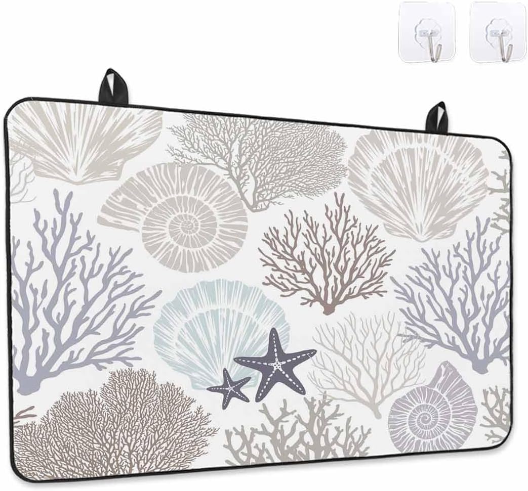 Stove Top Cover Nautical Coastal Ocean Coral Stove Cover for Electric Stove Top Beach Themed Grey Glass Cooktop Covers Anti-Slip Mat Heat Resistant Countertop Protector Home Kitchen Decor 28.5"x20.5"