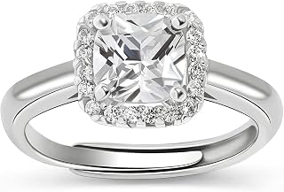 925 Sterling Silver 1.5 CT Halo Cushion Cut Diamond Engagement Ring Halo Promise Ring for Women Cubic Zirconia Wedding Band Ring Size 3-10 (Silver)