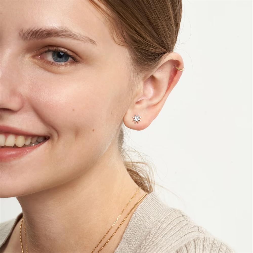 20g Cute CZ Sun Flat Screw Back Small Stud Earrings for Women Men Stainless Steel Silver/Gold Plated Minimalist Crystal Cartilage Tragus Piercings Sleeper Studs Hypoallergenic Fashion Jewelry for Daughter - Image 5