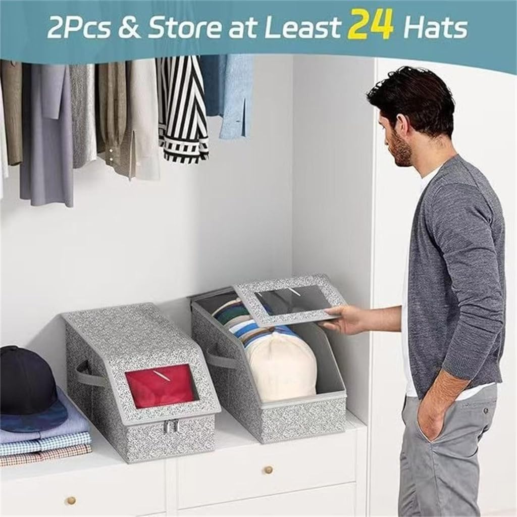 Dustproof Caps Storage Box with Lid Foldable Hat Organiser For Travel Home Use