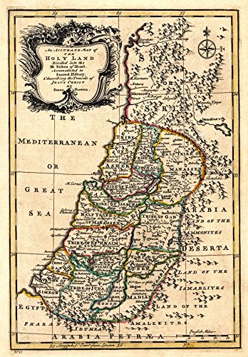 MP55 Vintage 1767 Historical Antique Middle East Map Of The Holy Land Isreal Palestine Poster RePrint - A3 (432 x 305mm) 16.5" x 11.7"