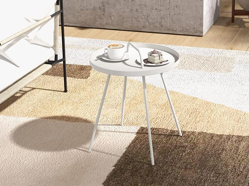 Miniatura 9 de Grand patio Mesa auxiliar para exteriores con asa, pequeña mesa auxiliar portátil, mesa auxiliar redonda de 17 pulgadas, color blanco