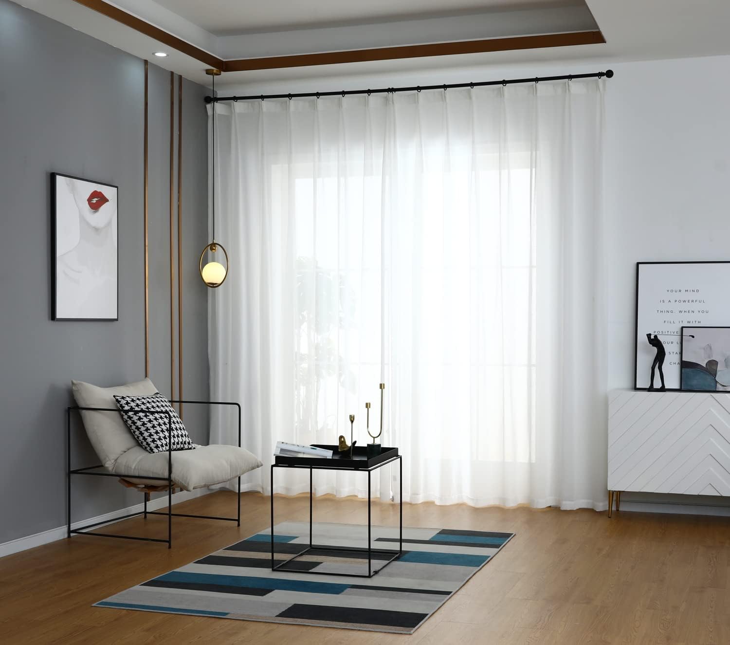 LoyoLady White Linen Curtains 108 inches Long 2 Panels Set, Sheer Linen