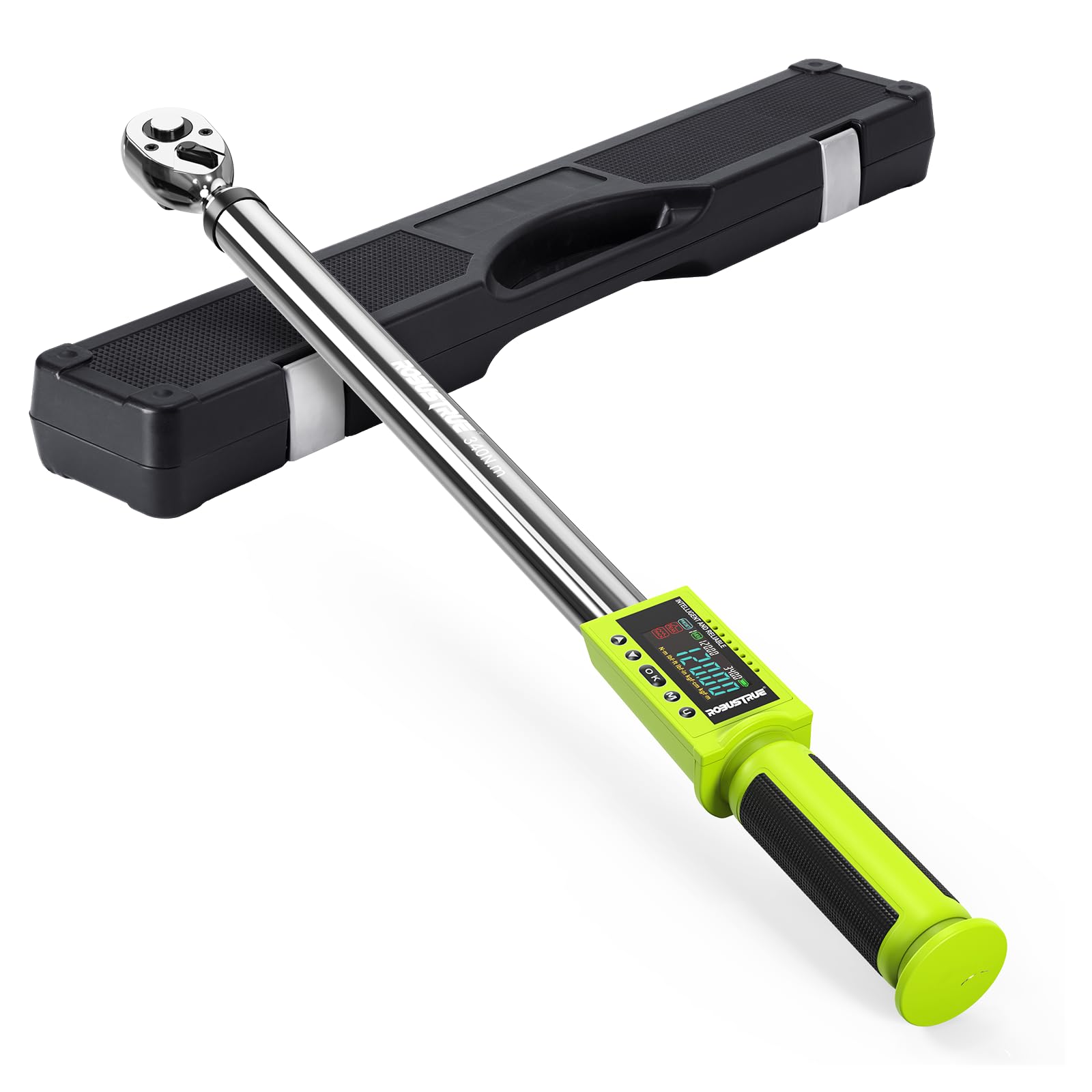 Robustrue 1/2“ 340.Nm llave dinamométrica digital, precisión ±2%, llave dinamométrica electrónica con zumbador y LED, 500 posiciones de memoria y 10 preajustes para bicicleta, moto y coche