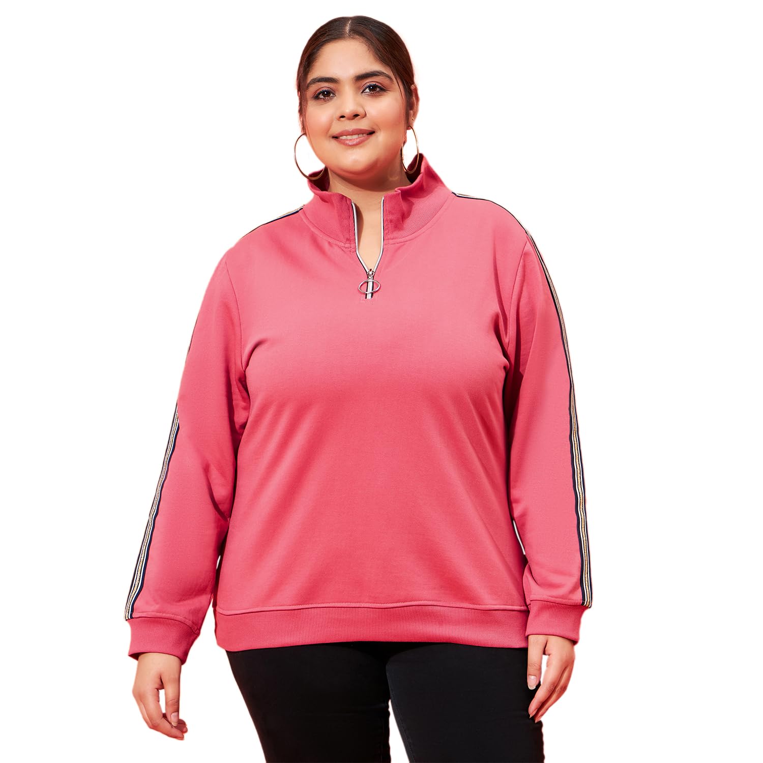 austivo Women's Dark Pink Fleece Solid Plus Size Sweatshirt(6264A_6XL)-picture-46