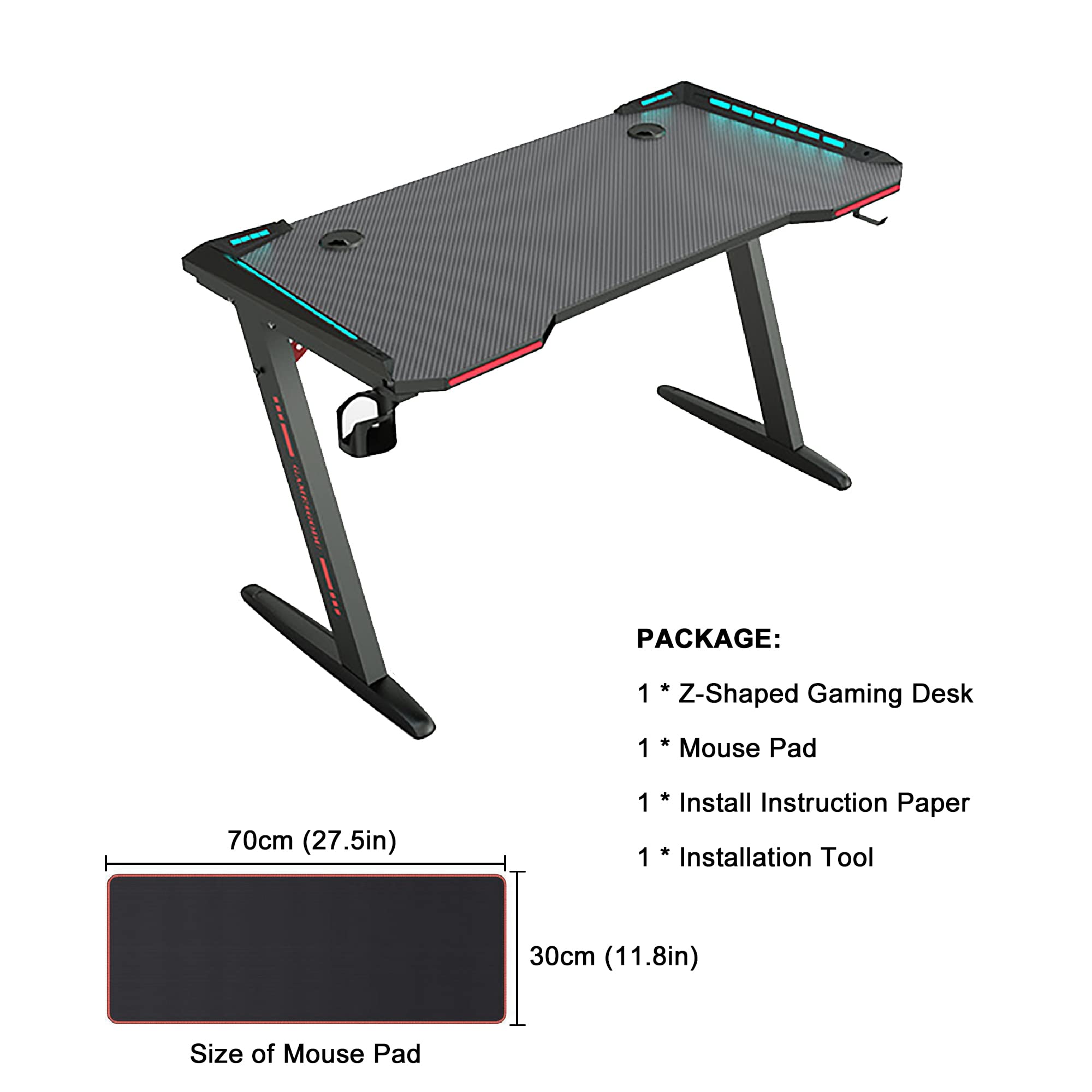 Gaming Desk with RGB Light and Mouse Pad, Arespark 55" Home Office