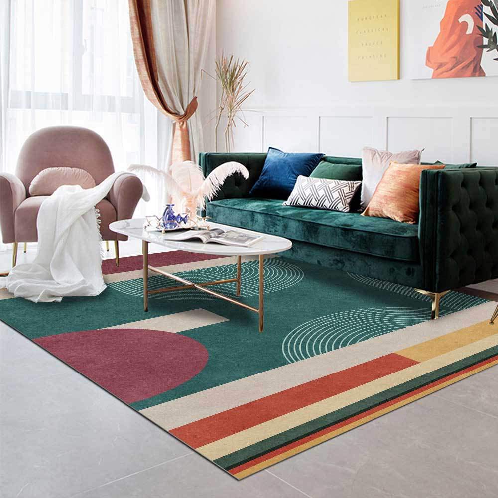 Tapis intérieur rectangulaire rouge vert 160x230 cm aux finitions soignées