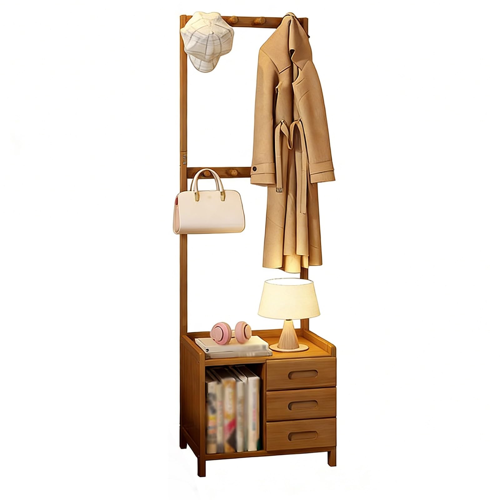 FGXHHS Narrow Hall Tree with Sto - Bedroom Coat Rack for Hats, Coats, Scarves, Handbags Entryway/Office nizer (Walnut h, 3 Ders)