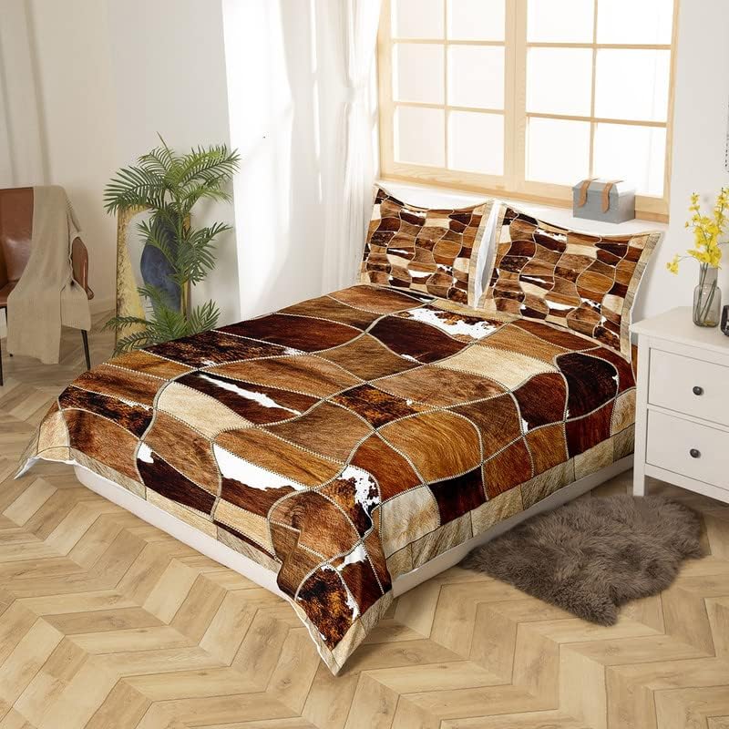 Miniatura 3 de Juego de funda de edredón de piel de vaca para niños, juego de ropa de cama de granja Aniaml para niños y niñas, decoración de piel de vaca, juego