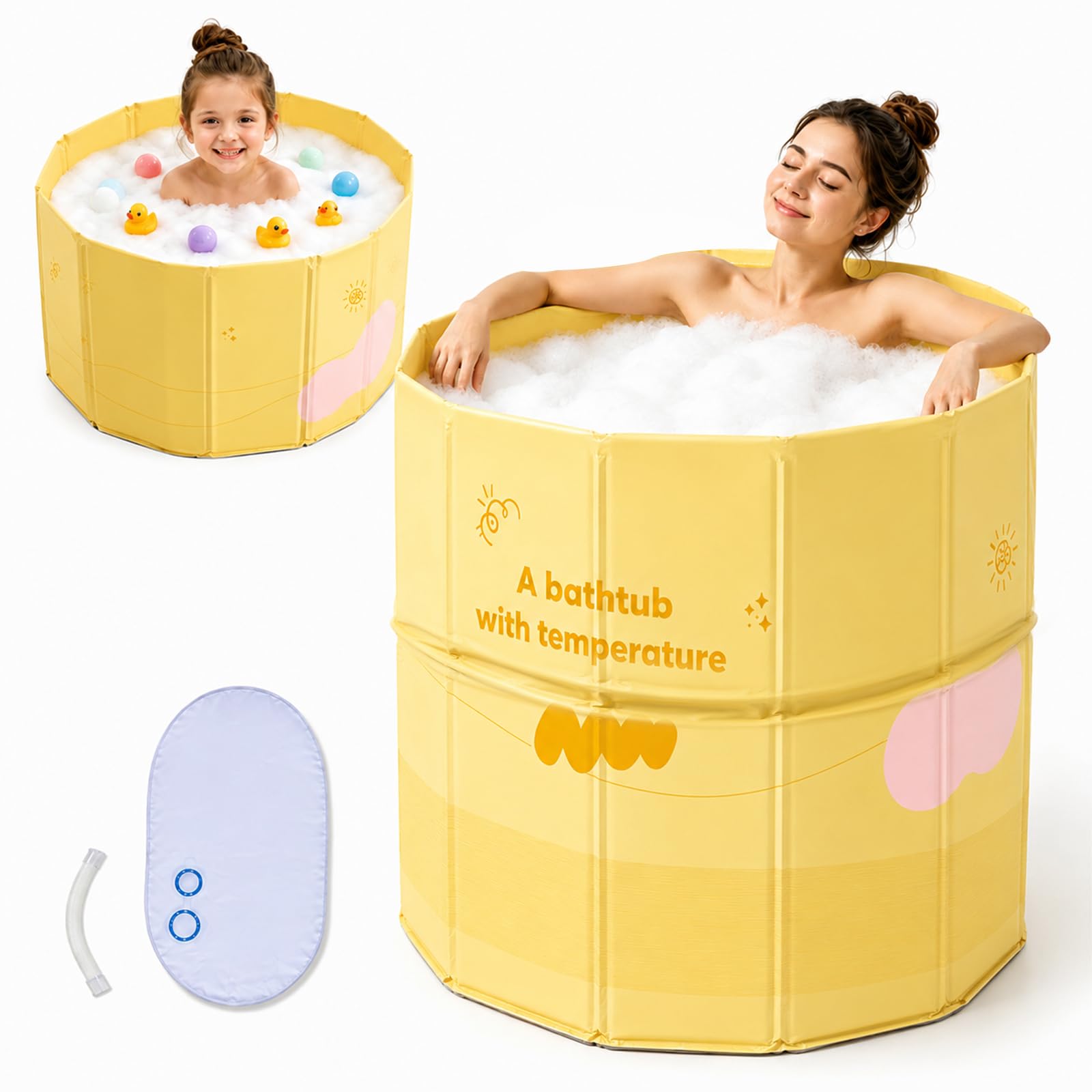 Bañera Plegable Adulto 70 cm, Portátil Bañera Adulto Portatil de PVC