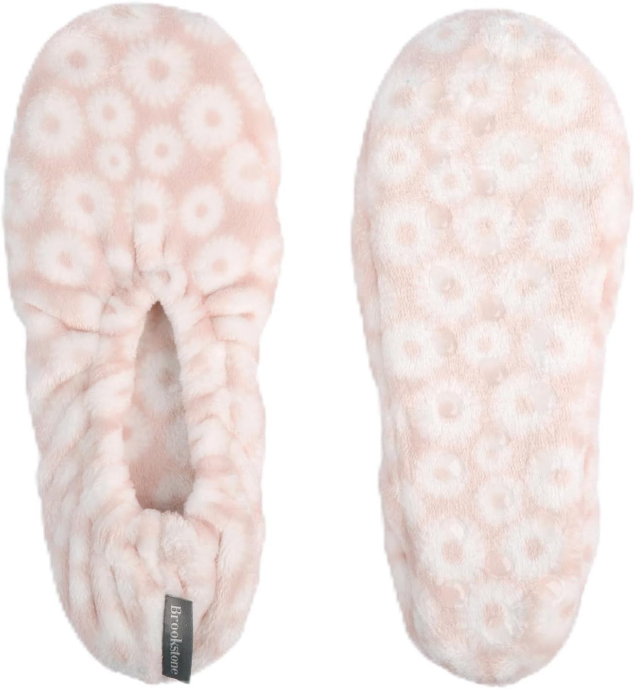 Brookstone Plush Footies – Memory Foam Slippers with Ultra-Soft Sherpa, Non-Skid Sole, One-Size-Fits-Most, Machine Washable for Women, Stocking Stuffers and Gifts