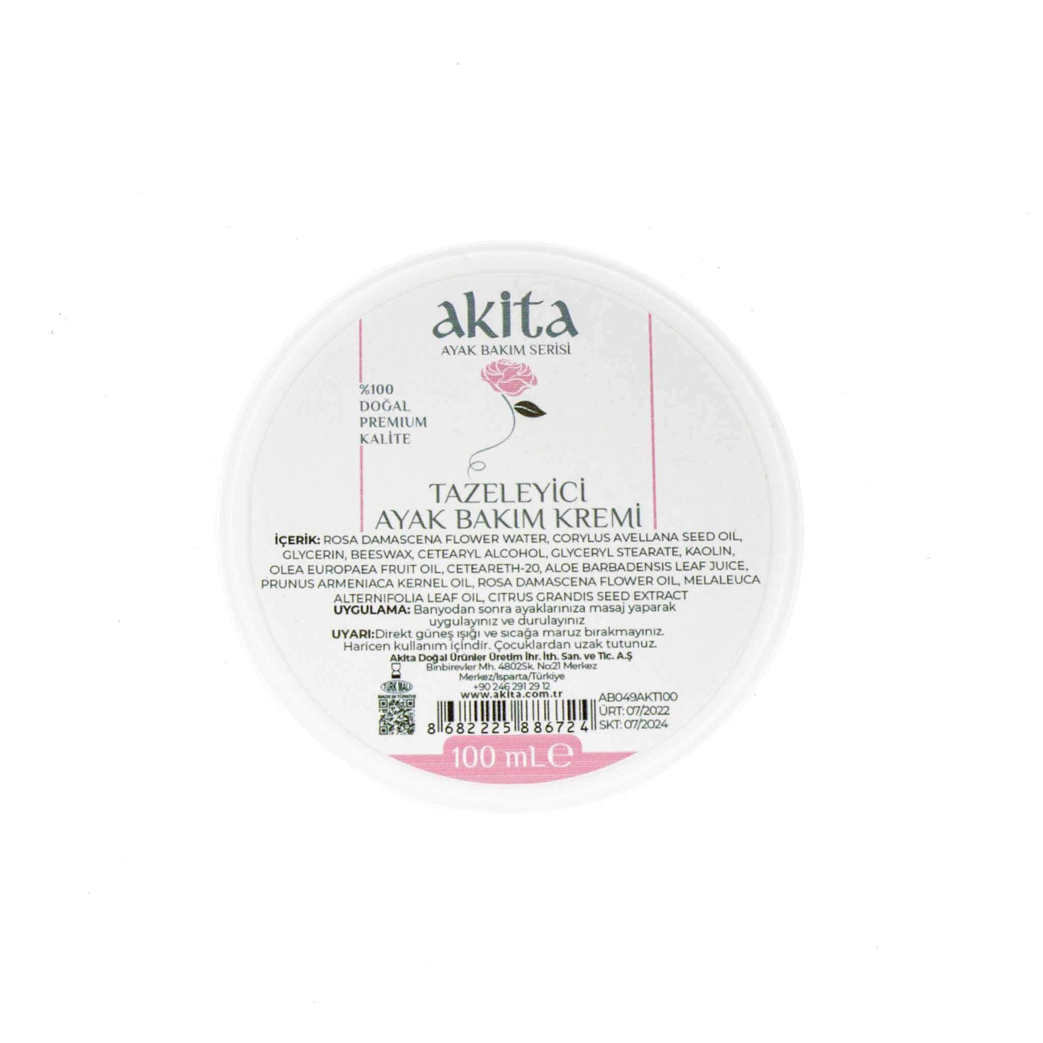 Akita% 100 Doğal Tazeleyici Ayak Kremi Gül 100mL