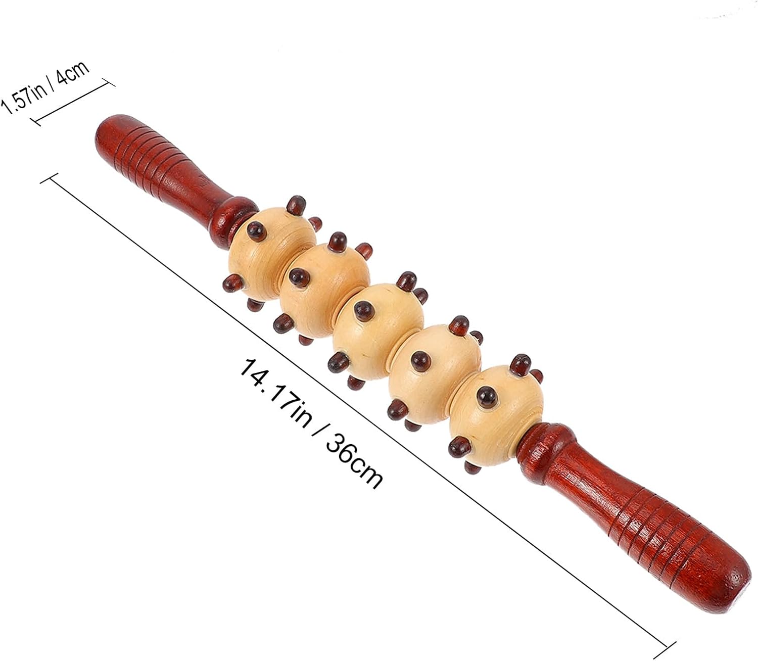 NOLITOY Wooden Belly Roller Massager Spiked Five Wheels, Portable Body Relaxing Roller Stick for Muscle Massage and Fascia Release, Practical Manual Self Massager for Yoga and Home Use