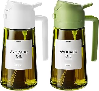 TrendPlain - 16oz Olive Oil Dispenser for Kitchen - 2 in 1 Olive Oil Dispenser and Oil Sprayer - Olive Oil Dispenser Bottle w/Stickers - Olive Oil Sprayer for Cooking 2Pcs White&Green (Light Blockage)