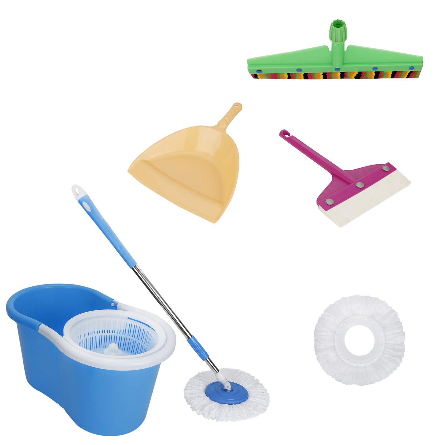 ZIVKO Blue Bucket Mop with Microfiber, Two Wipper and Dust Pan Supdi