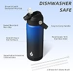 BJPKPK Bouteille d'eau isolée avec paille, 18oz Bouteilles thermo-eau, poignée flexible & Boot non glissant, BPA Thermo en acier inoxydable, Tumblers, Gobelets, Bleu noir