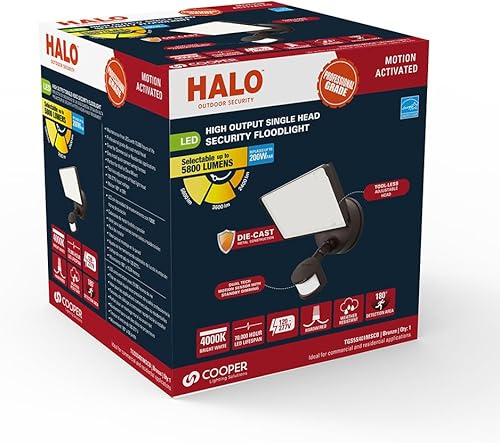 Miniatura 2 de HALO TGS - Luz de inundación LED integrada de 27 vatios, bronce, activada por movimiento, para exteriores con cabezal individual cuadrado, 4000 K,