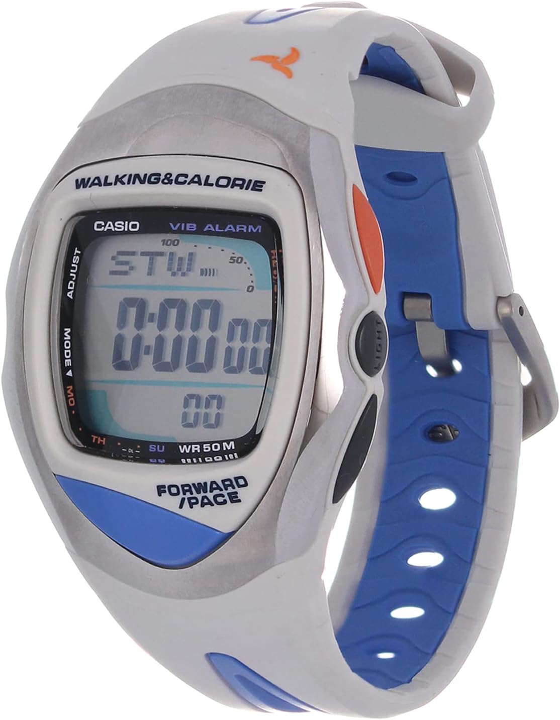 Casio STR-400-7V Digital Watch with grey and blue rubber strap