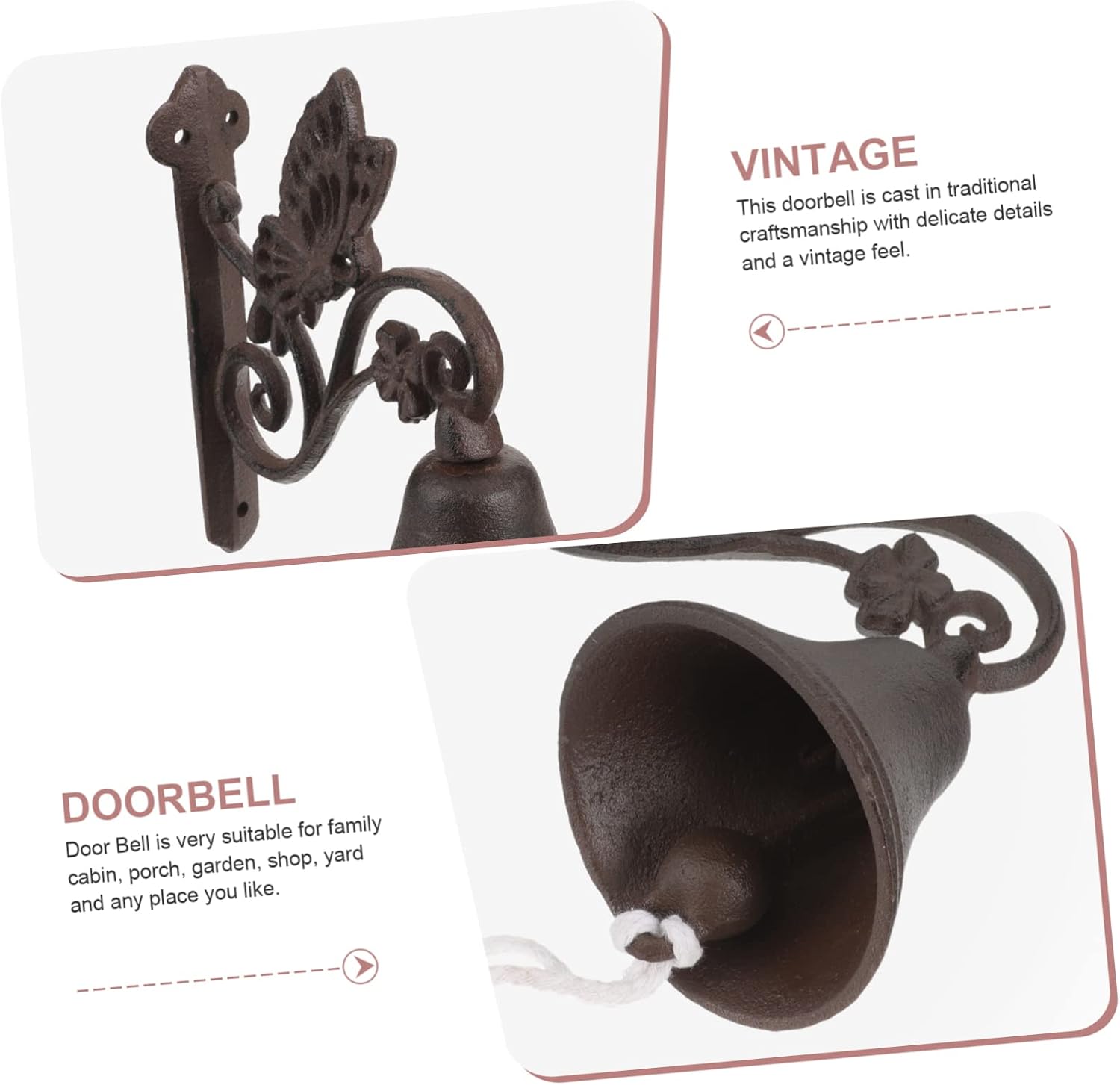 Sosoport Antique Cast Iron Butterfly Doorbell Vintage Farmhouse Chime Wall Hanging Bell for Home Decor