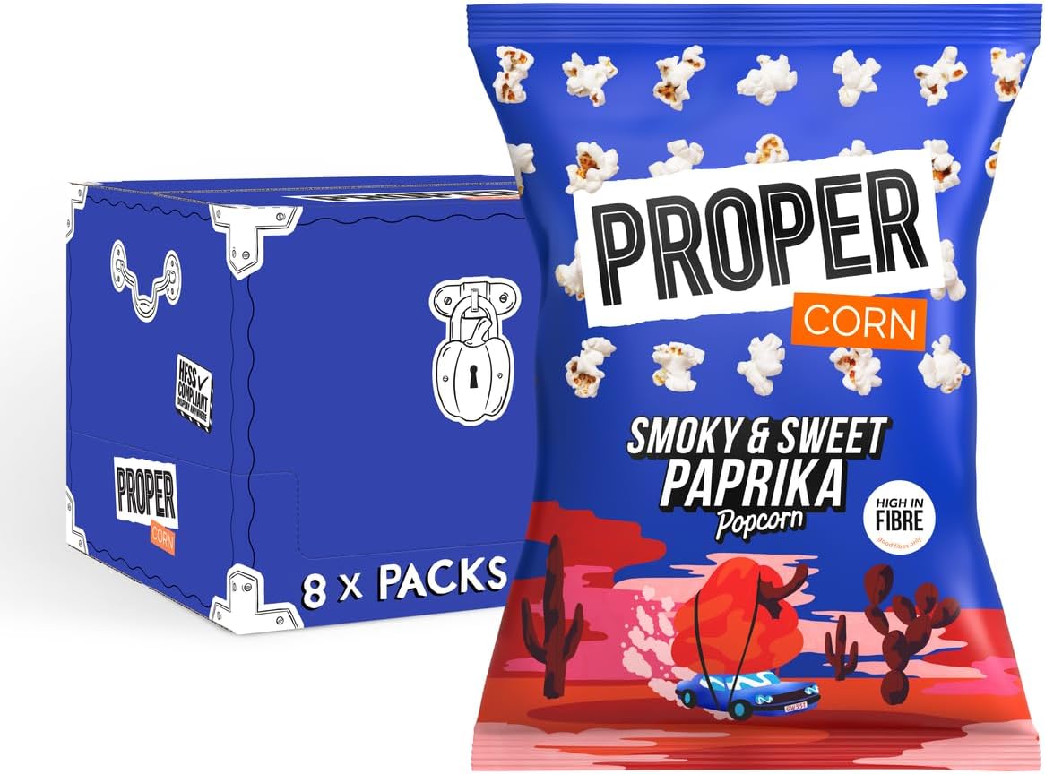 – PROPER Smoky & Sweet Paprika Popcorn - 8 x 70g | Gluten Free, Vegan Snack | Perfect for Movie Nights and Healthy Snacking!