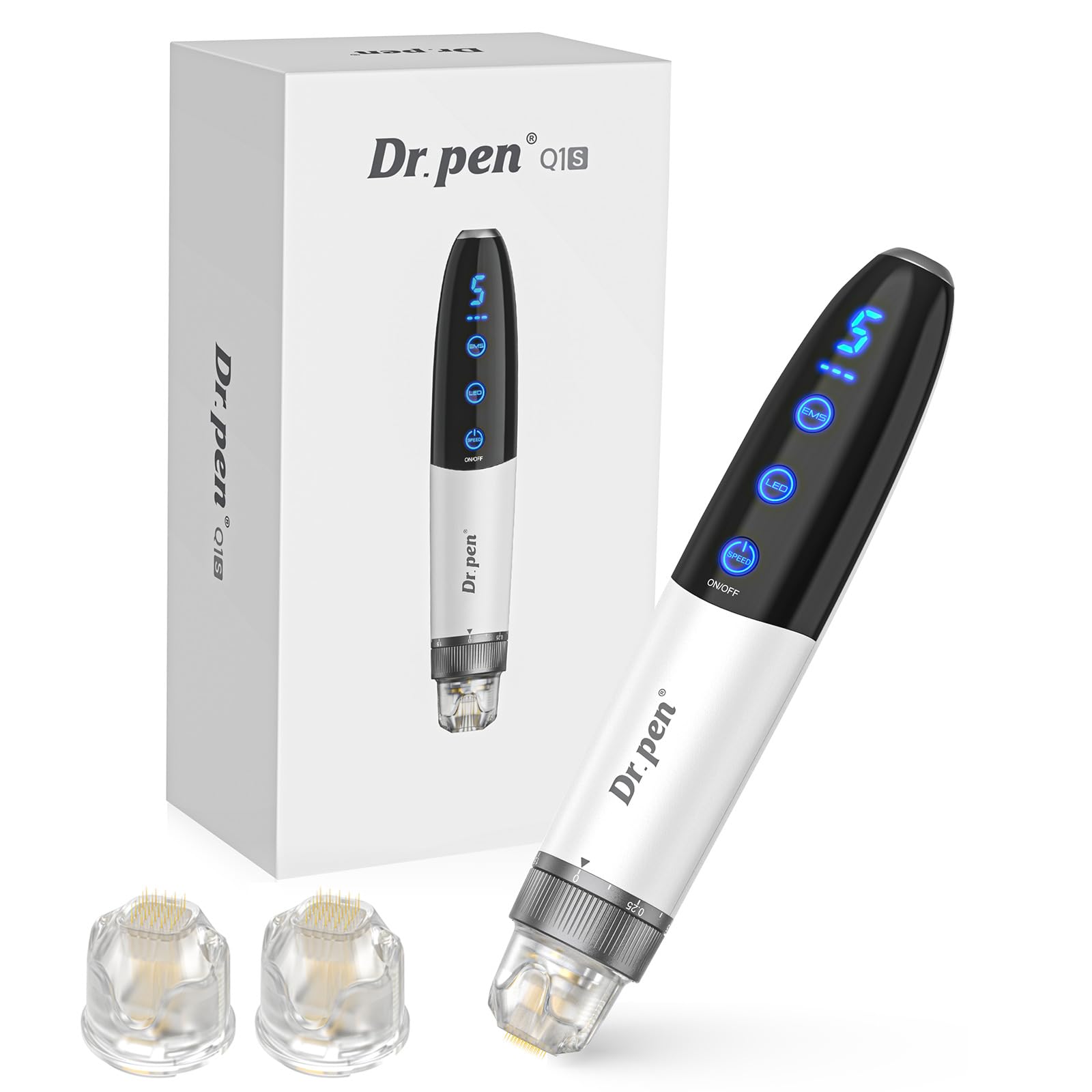 Dr. Pen Q1S Microneedling Pen, 3-IN-1 Luce Rossa e Blu, 5 Velocità, 3 Livelli EMS, Kit Dermapen Senza Fili Viso