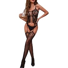ROSVAJFY Womens Fishnet Bodystockings Sexy Lingerie One Piece Plus Size Bodysuit Hollow Out Babydoll See Through Jumpsuit